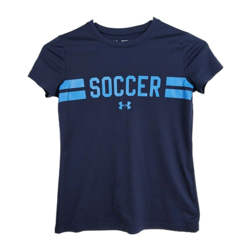 Under‎ Armour boy's soccer t-shirt, youth medium, dk blue, short sleeves